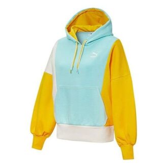 (WMNS) Hoodie med paneler ”Blå Gul Vit”