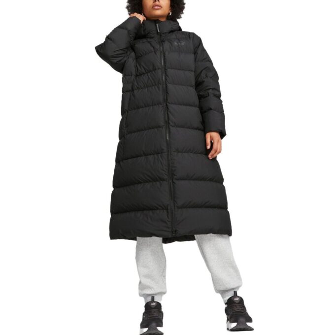 (WMNS) Lång dunjacka med huva ”Svart”