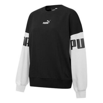 (WMNS) Power Color Blocking Crew Logo Print SweatshirtSvart