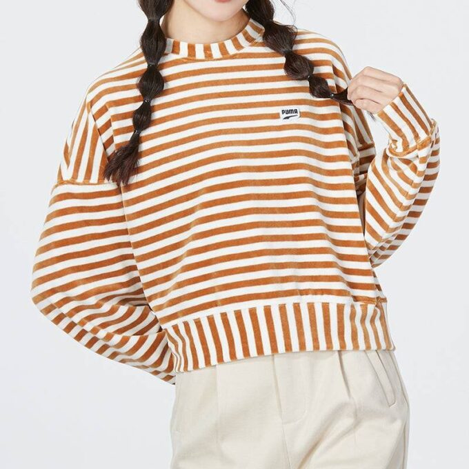 (WMNS) Randig stickad tröja ”Beige”