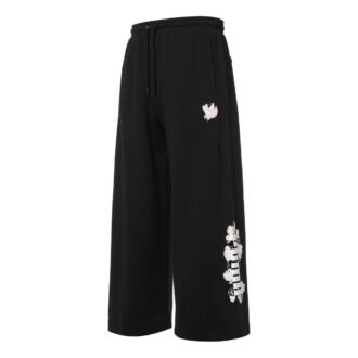 (WMNS) Stickade Casualbyxor Med Logotyptryck Svarta