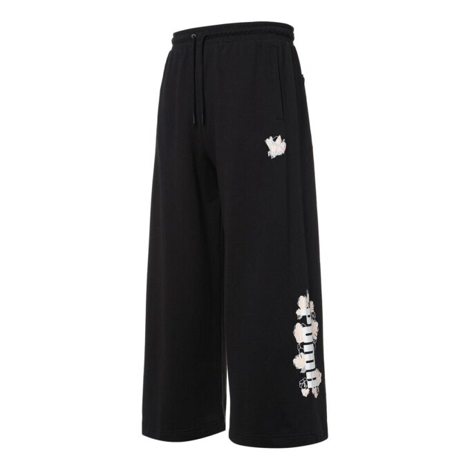 (WMNS) Stickade Casualbyxor Med Logotyptryck Svarta