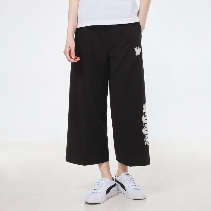 (WMNS) Stickade Casualbyxor Med Logotyptryck Svarta