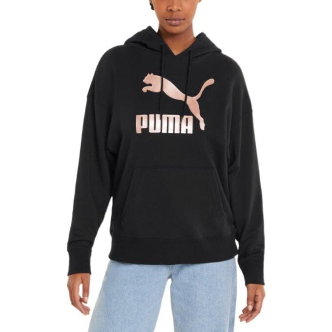 (WMNS) Stor Logo Athleisure Casual Sports Hoodie Svart Rosa