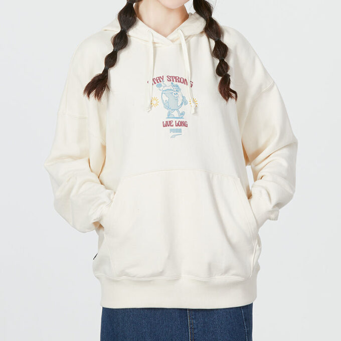 (WMNS) Överdimensionerad Graphic Hoodie ”Vit”