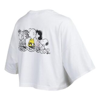(WMNS) x PEANUTS Broderad Logotyp Rund Hals Kort Lös Kortärmad Vit