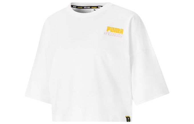 (WMNS) x PEANUTS Broderad Logotyp Rund Hals Kort Lös Kortärmad Vit
